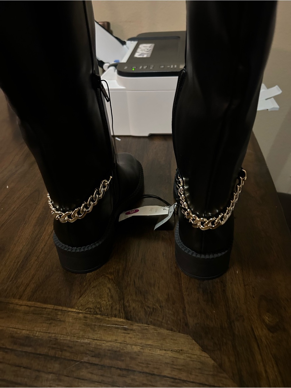 a new day Black Men's Boots with Gold Chain Accent